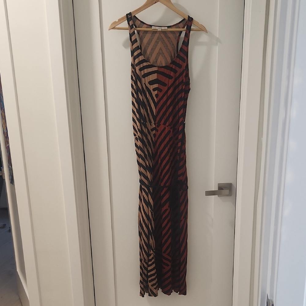 LOFT Red and Brown Striped Maxi Dress